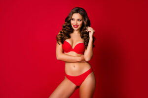 woman in bra smiling